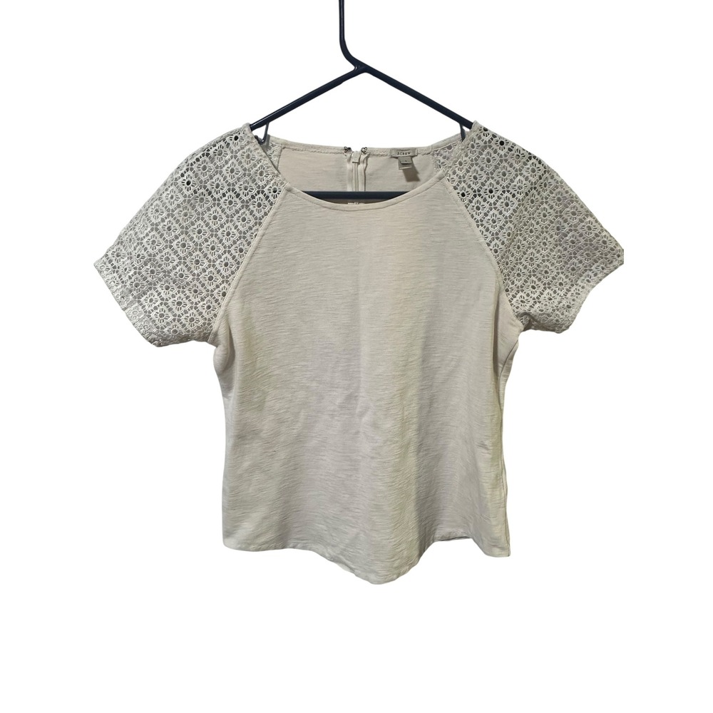 J. Crew Women's Top Size S Beige Lace Raglan Short Sleeve Crew Neck‎ Casual